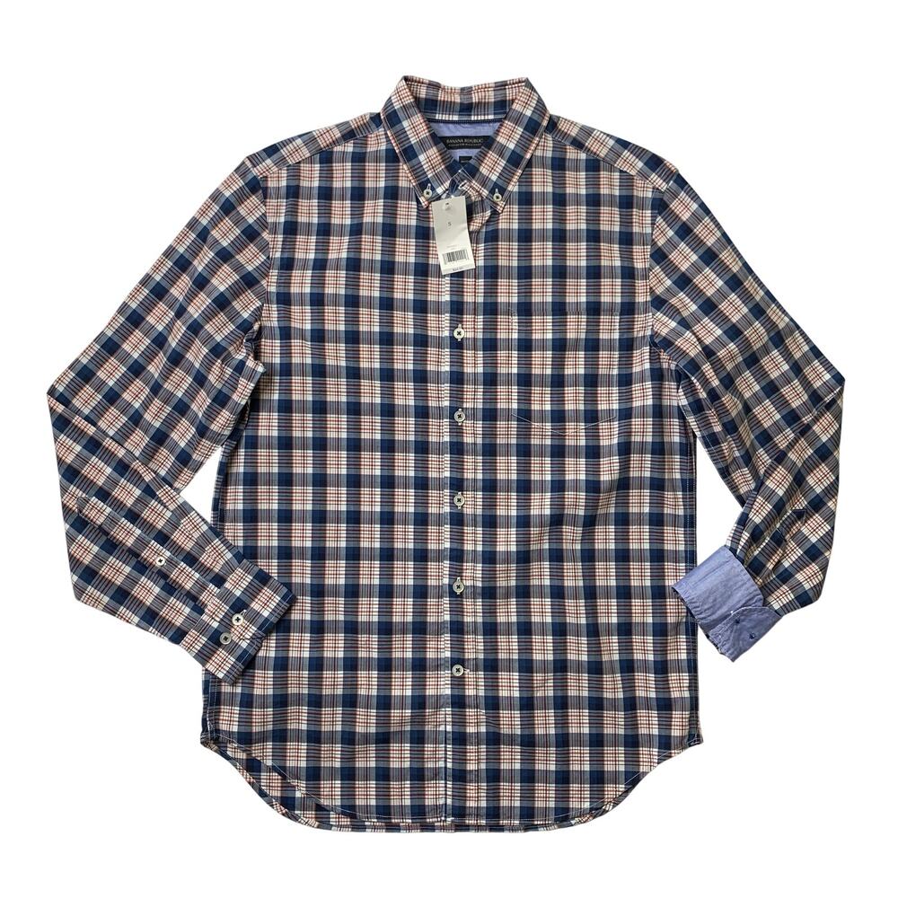 Banana Republic Shirt Mens S Small Prussian Plaid Camden Fit Custom 078 Wash